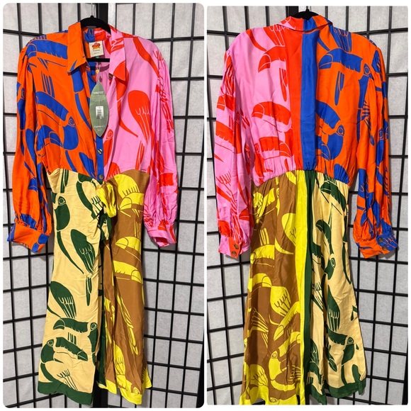 Farm Rio size XLmixed rainbow toucans midi dress multi - Picture 3 of 10